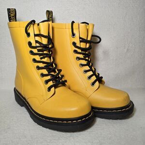 DR Doc MARTENS Drench 1460 Women’s Sz 6 Yellow Pascal Combat Rain Boots Leather
